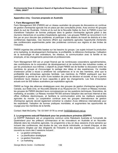 Examen environnemental et étude de la littérature sur les questions ...