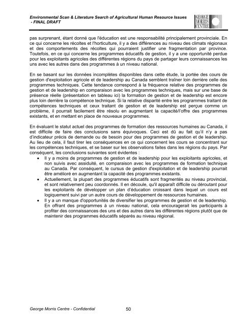 Examen environnemental et étude de la littérature sur les questions ...