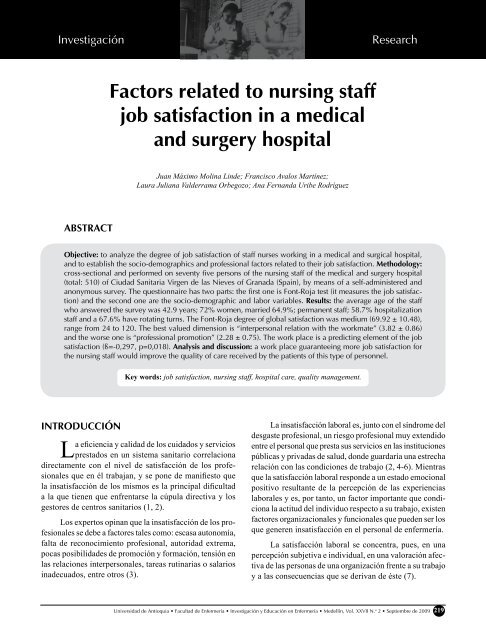 Factores relacionados con la satisfacción laboral de enfermería en ...