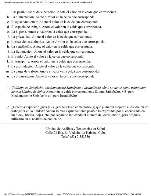 Metodología para evaluar la satisfacción de usuarios y prestadores ...