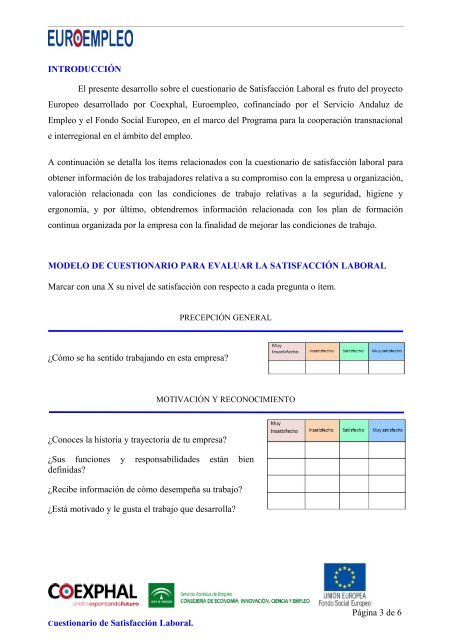 CUESTIONARIO DE SATISFACCIÓN LABORAL - Coexphal