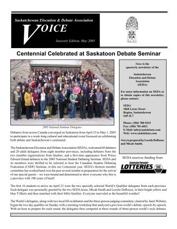 VOICE Souvenir Edition - Saskatchewan Elocution and Debate ...