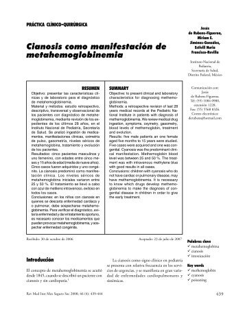 Cianosis como manifestación de metahemoglobinemia - imss