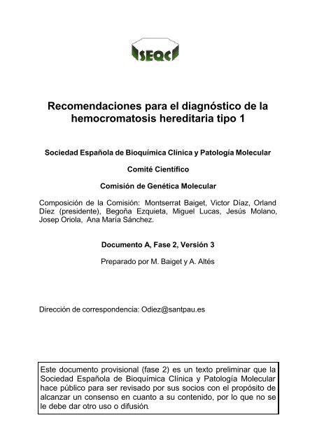 Recomendaciones para el diagnóstico de la hemocromatosis ...