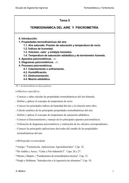 Tema 5 Termodinámica Del Aire Y Psicrometría