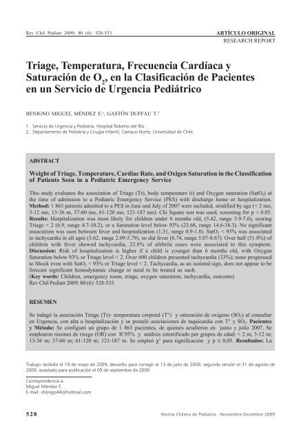 Triage, Temperatura, Frecuencia Cardíaca y Saturación de ... - SciELO