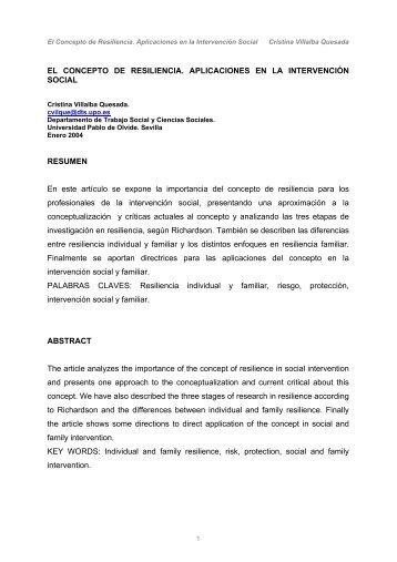 El Concepto de Resiliencia. Aplicaciones en la Intervención Social