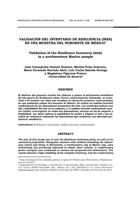 VALIDACIÓN DEL INVENTARIO DE RESILIENCIA (IRES ... - cneip