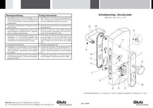 Schutzbeschlag - Security plate Montageanleitung Fixing ... - Glutz