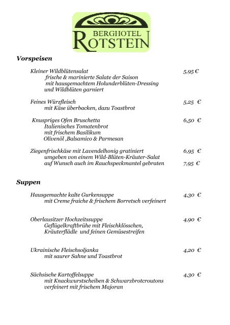 Imbiss & Kaffee-Karte ab 14.00 Uhr - Berghotel Rotstein