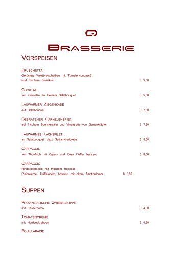 Brasserie Q Speisekarte September - Hotel Bentheimer Hof