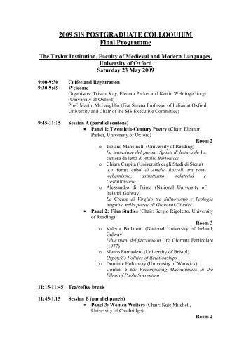 Programme - Society of Italian Studies