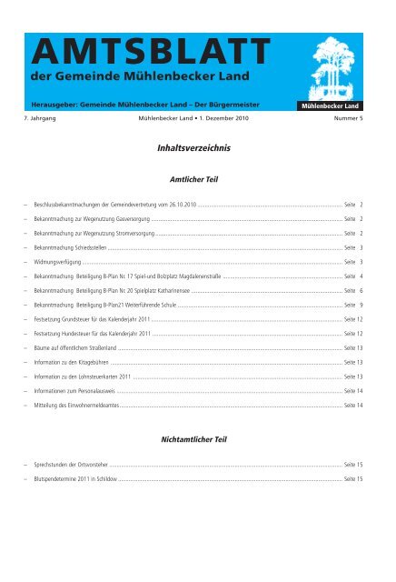 Inhaltsverzeichnis - Gemeinde Mühlenbecker Land