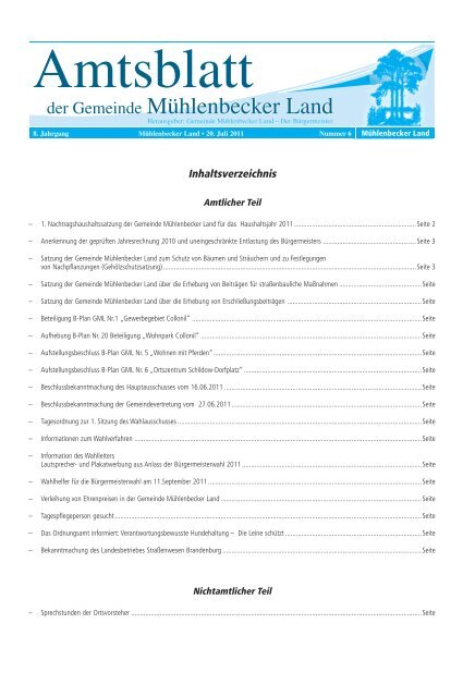 Inhaltsverzeichnis - Gemeinde Mühlenbecker Land