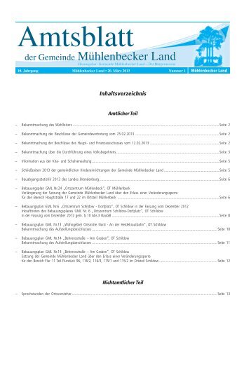 Inhaltsverzeichnis Inhaltsverzeichnis - Gemeinde Mühlenbecker Land