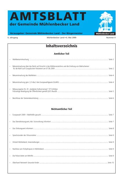 Inhaltsverzeichnis - Gemeinde Mühlenbecker Land