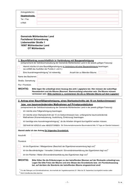 Gemeinde Mühlenbecker Land Fachdienst Grünordnung ...