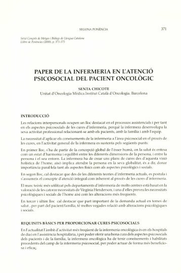 Paper de la infermeria en l'atenció psicosocial del pacient oncològic