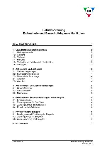 Betriebsordnung Erdaushub- und Bauschuttdeponie Herlikofen