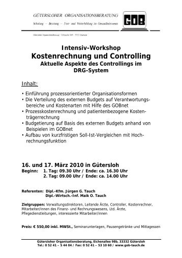 Flyer Kostenrechnung und Controlling im DRG-Zeital