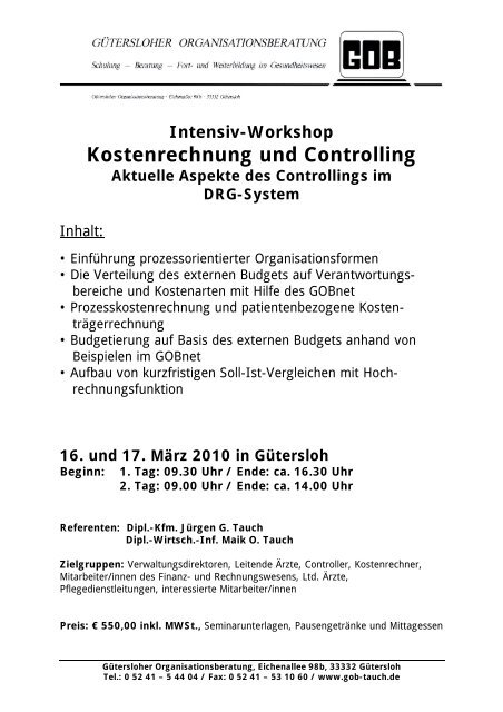 Flyer Kostenrechnung Und Controlling Im Drg Zeital