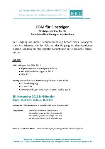 Flyer EBM für Einsteiger - GOB