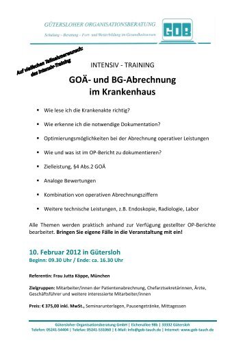 GOÄ- und BG-Abrechnung im Krankenhaus - Gütersloher ...