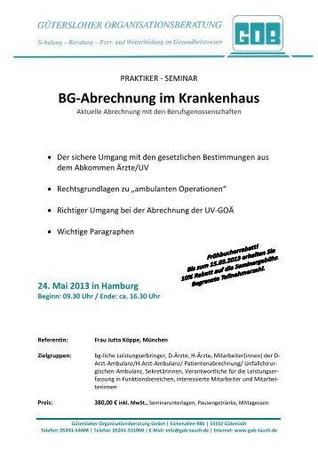 Seminar Flyer BG-Abrechnung Hamburg - GOB