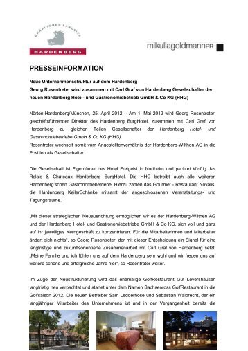 PRESSEINFORMATION - Hardenberg Burghotel