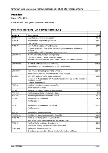 Zylinderkopfbearbeitung - GÃ¶lz- Motoren und Tuning