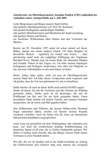 Antrittsrede von Oberbürgermeisters Joachim Paulick (CDU ... - Görlitz