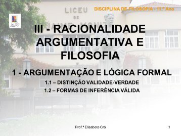 Noções Argumentação Lógica Formal 1ºM