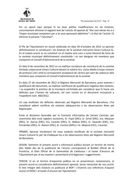 Ple extraordinari 20-12-12.pdf - Ajuntament de Llinars del Vallès