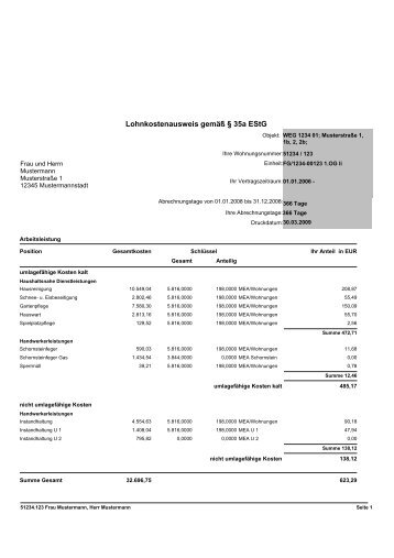 Lohnkostenausweis gemäß § 35a EStG - GEWOBAG