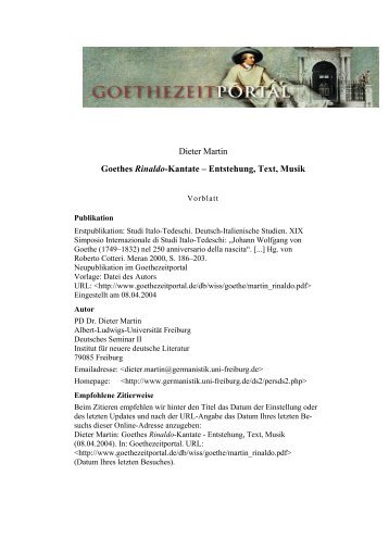 Goethes Rinaldo-Kantate - Das Goethezeitportal