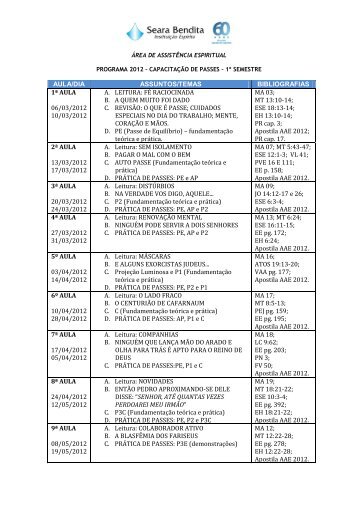 AULA/DIA ASSUNTOS/TEMAS BIBLIOGRAFIAS 1ª ... - Seara Bendita