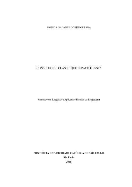 Conselho De Classe: Que Espaço É Esse? - PUC-SP