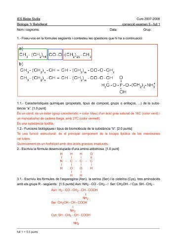 IES Bisbe Sivilla Curs 2007-2008 Biologia 1r Batxillerat correcció ...