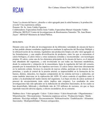 Rev Cubana Aliment Nutr 2009;19(1 Supl):S84-S102 Tema: La ...