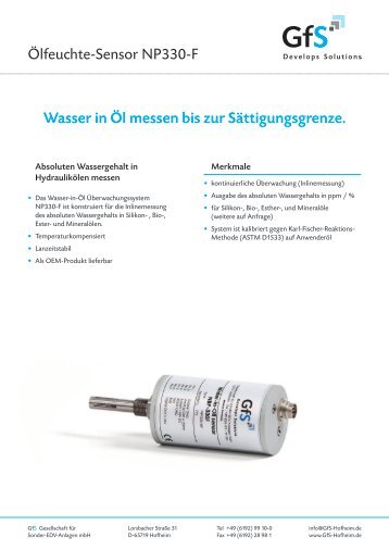 Ölfeuchte-Sensor NP330-F Wasser in Öl messen bis zur ... - GfS