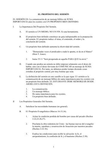 1 EL PROPÓSITO DEL SERMÓN EL SERMÓN ES: La ...