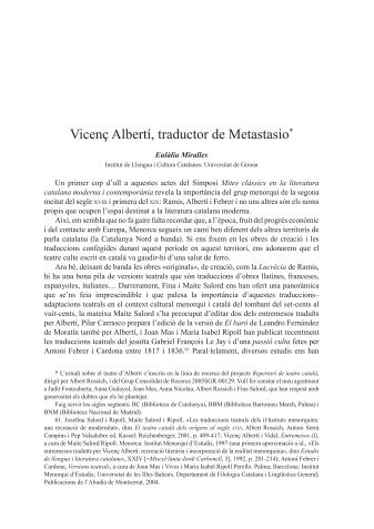 Vicenç Albertí, traductor de Metastasio - Nise