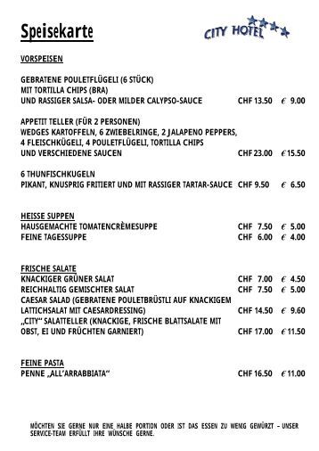 City Hotel Brunnen Speisekarte City Hotel Brunnen Speisekarte