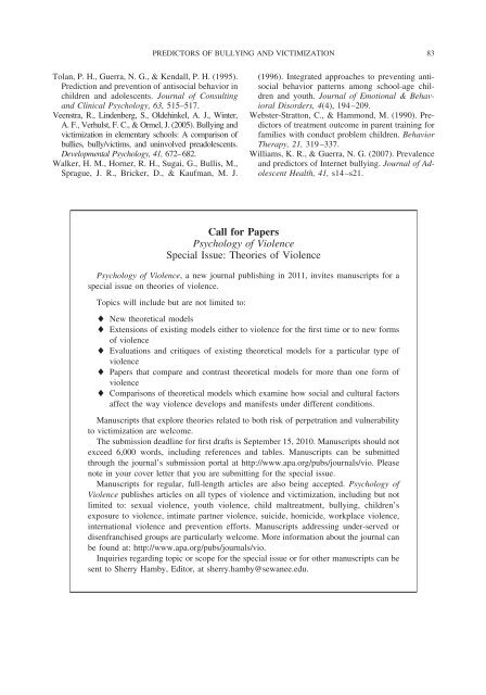 Predictors of Bullying and Victimization in Childhood and Adolescence