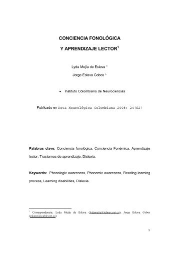 conciencia fonológica y aprendizaje lector - Instituto Colombiano de ...