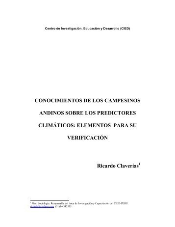 CONOCIMIENTOS DE LOS CAMPESINOS ANDINOS SOBRE ... - pacc