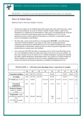 APACHE II. Predictores de gravedad en Pancreatitis aguda