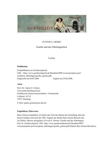Goethe und das  Nibelungenlied - Das Goethezeitportal