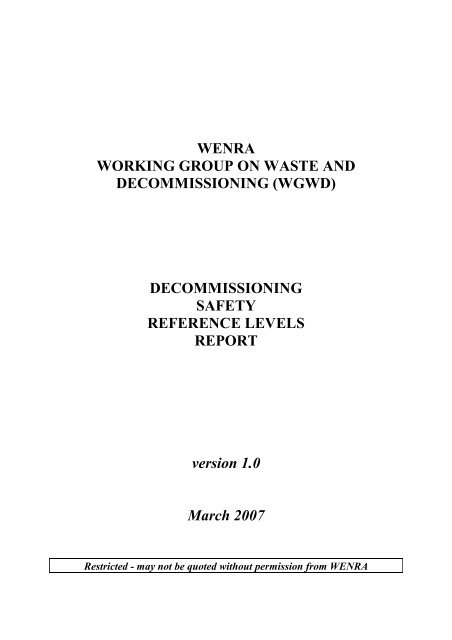DECOMMISSIONING SAFETY REFERENCE LEVELS REPORT ...