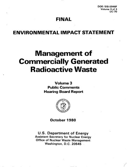 Management of Commercially Generated Radioactive Waste - U.S. ...